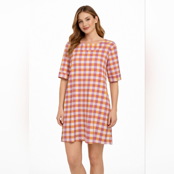 Sailor Sailor Dresses & Skirts - Sailor Sailor Just Madras Gingham Checker Plaid Dress Pink Orange Women's Medium